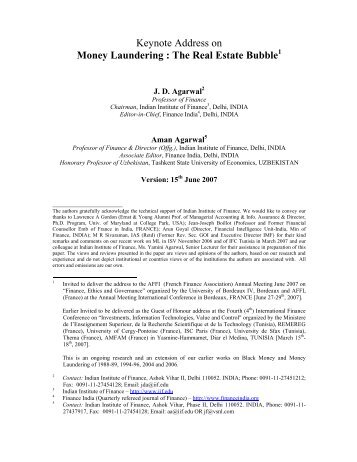 Keynote Address on Money Laundering : The Real Estate Bubble