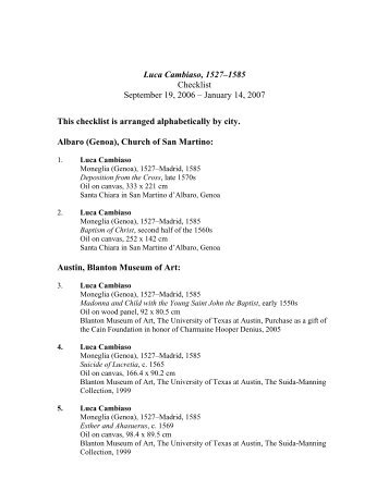 Luca Cambiaso Exhibition Checklist - Blanton Museum of Art