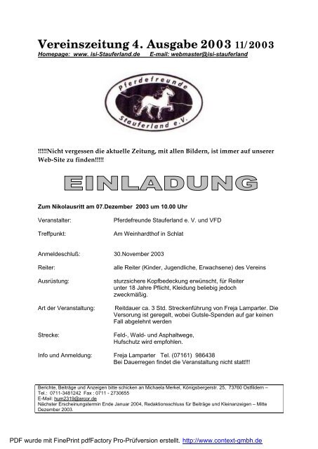 Vereinszeitung 4. Ausgabe 2003 11/2003 - Pferdefreunde ...