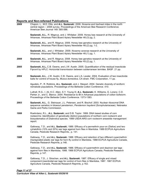 Curriculum Vitae - Department of Entomology - University of Arkansas