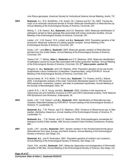 Curriculum Vitae - Department of Entomology - University of Arkansas