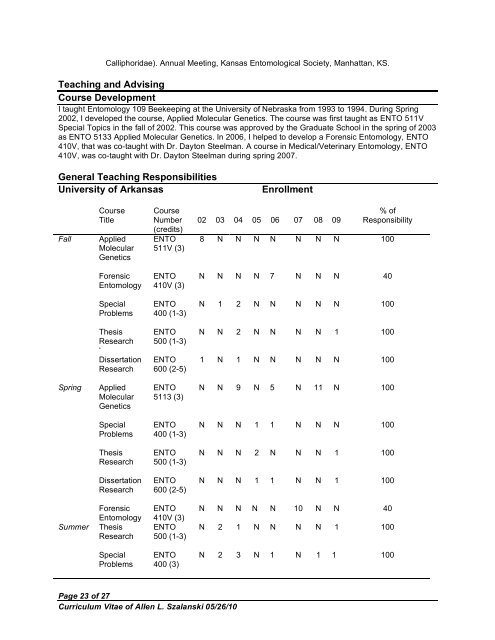 Curriculum Vitae - Department of Entomology - University of Arkansas