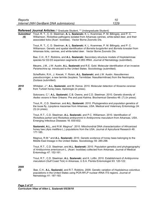 Curriculum Vitae - Department of Entomology - University of Arkansas