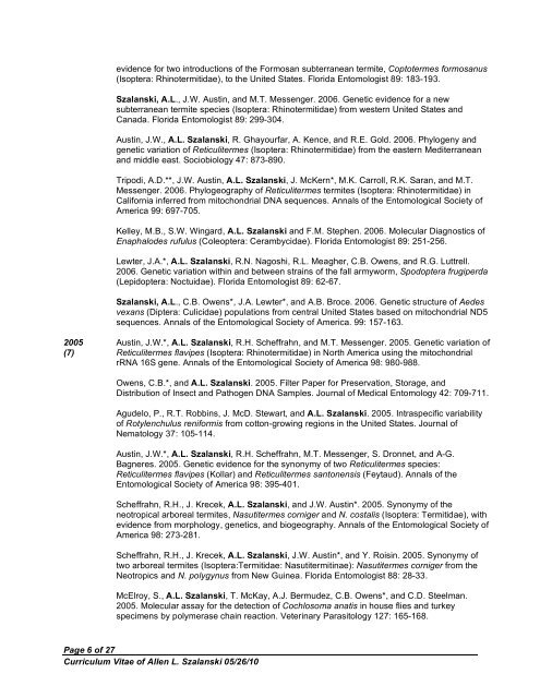 Curriculum Vitae - Department of Entomology - University of Arkansas