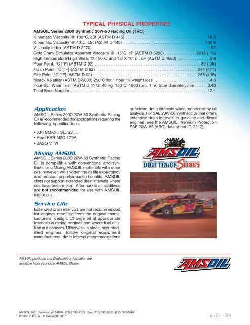 TRO - Series 2000 20W-50 Synthetic Racing Oil - Synpsg