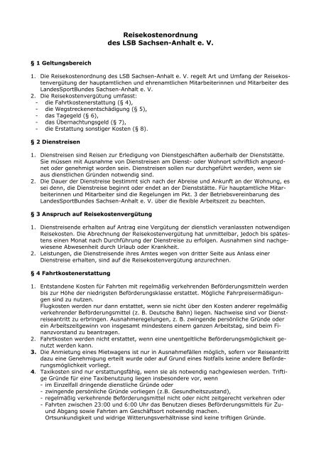 Reisekostenordnung des LSB Sachsen-Anhalt e. V.