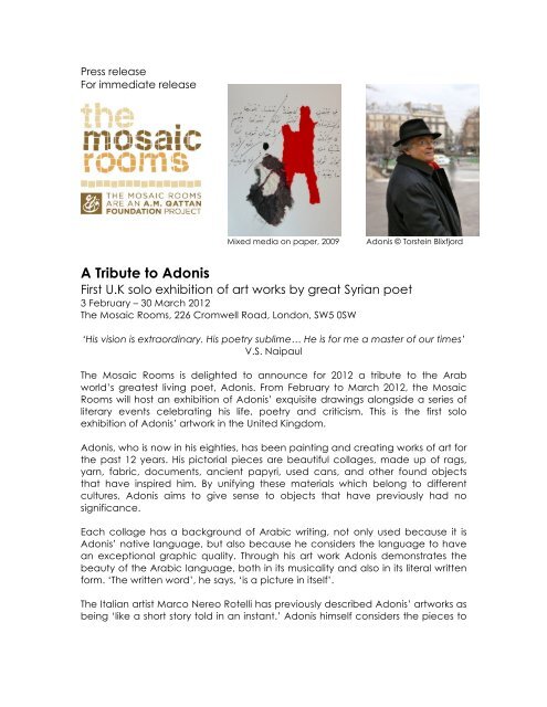 A Tribute to Adonis - The Mosaic Rooms