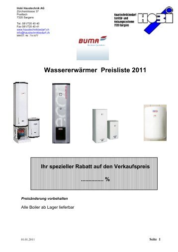 Wassererwärmer Preisliste 2011 Ihr spezieller Rabatt auf den ...