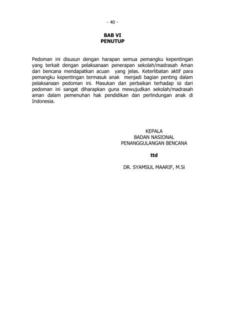 Peraturan Kepala BNPB No. 04 Tahun 2012
