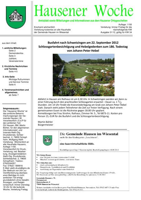 Zeitweise Umleitung Bzw Vollsperrung Des Hausen Im Wiesental