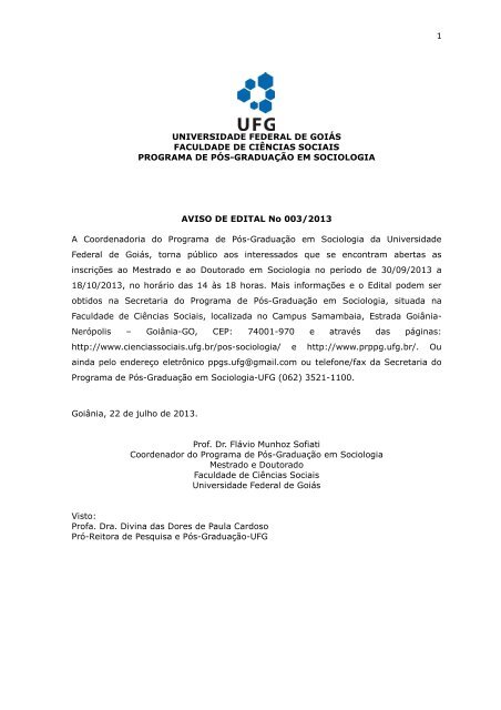 universidade federal de goiás faculdade de - Mestrado e Doutorado