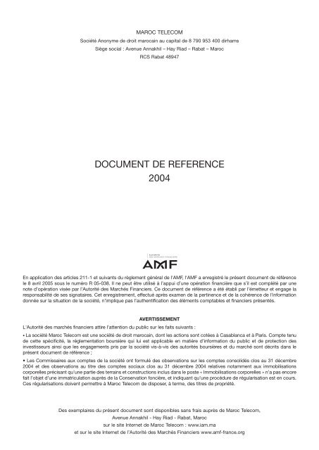 Document de RÃƒÂ©fÃƒÂ©rence 2004 (AMF) (FR) - Maroc Telecom