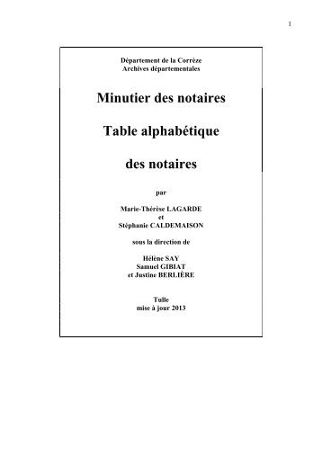 Minutier des notaires Table alphabÃ©tique des notaires - Archives ...