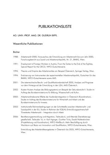 PUBLIKATIONSLISTE - of Univ.-Prof. Mag. Dr. Gudrun Biffl - Wifo