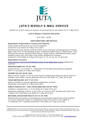 Download the PDF version of Juta's Weekly Statutes ... - Juta - Law