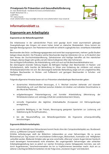 Informationsblatt 11 Ergonomie am Arbeitsplatz