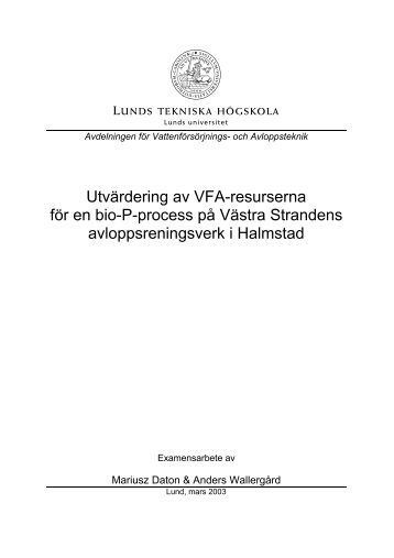 UtvÃ¤rdering av VFA-resurserna fÃ¶r en bio-P-process pÃ¥ VÃ¤stra ...