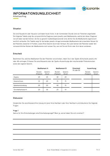 Informationsungleichheit - Arbeitsauftrag - Iconomix