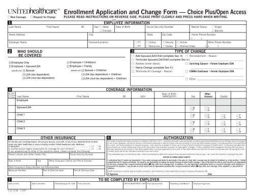 United Healthcare Choice Plus Enrollment/Change Form