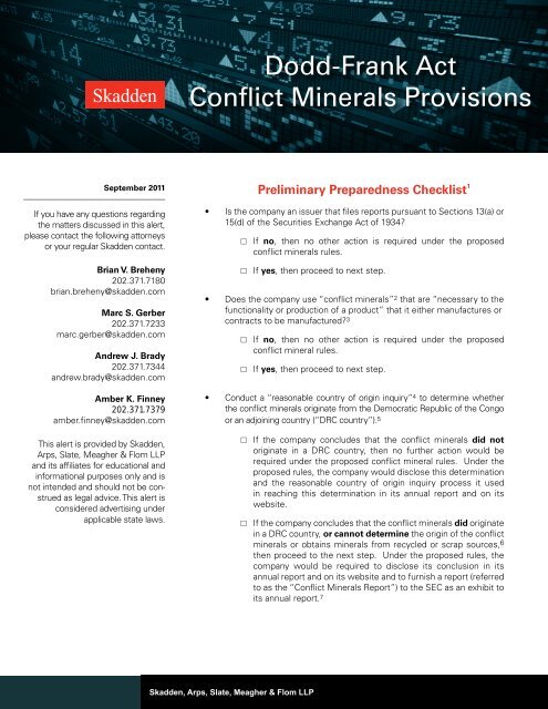 Dodd-Frank Act Conflict Minerals Provisions - Skadden