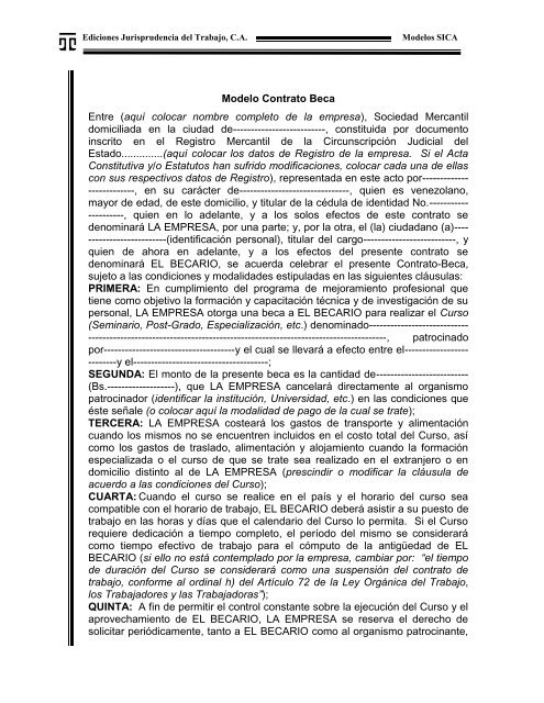 Modelo Contrato Beca Entre (aquÃ­ colocar nombre ... - Juris-Line