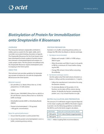 Biotinylation of Protein for Immobilization onto ... - ForteBio