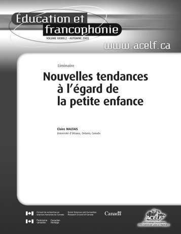 Ãducation et francophonie, vol. XXXIII, n o 2, automne 2005 - acelf
