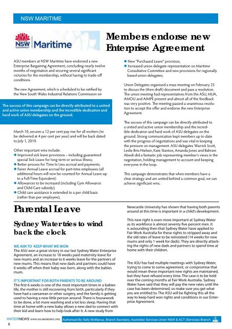 WaterNews Issue 1 2011 - ASU NSW