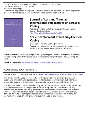 Scale Development of Meaning-Focused Coping