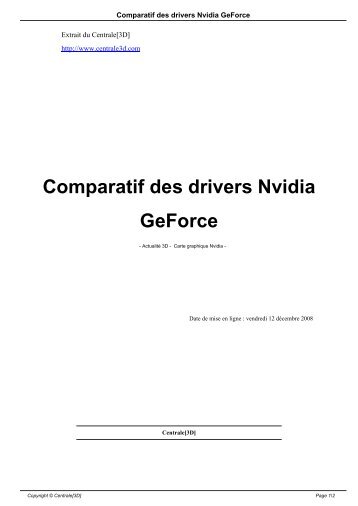 Comparatif des drivers Nvidia GeForce - Centrale[3D]