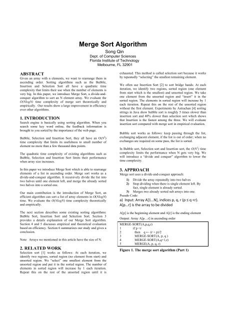 Merge Sort Algorithm - Florida Institute of Technology