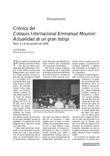 CrÃ³nica del Coloquio Internacional Emmanuel Mounier: Actualidad ...