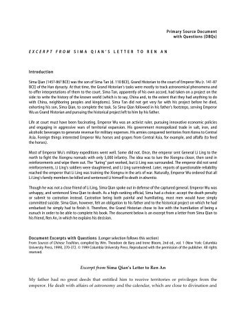 Sima Qian's Letter to Ren An - Asia for Educators - Columbia ...