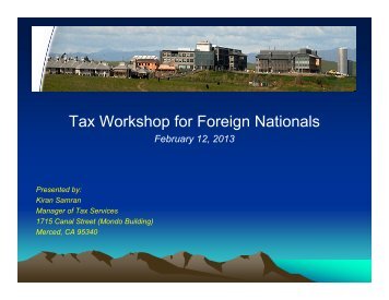 Tax Workshop for Foreign Nationals - Tax Services