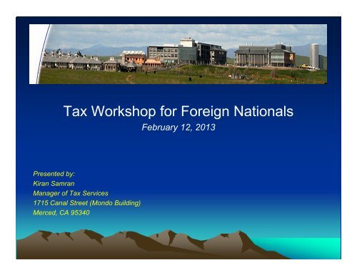 Tax Workshop for Foreign Nationals - Tax Services