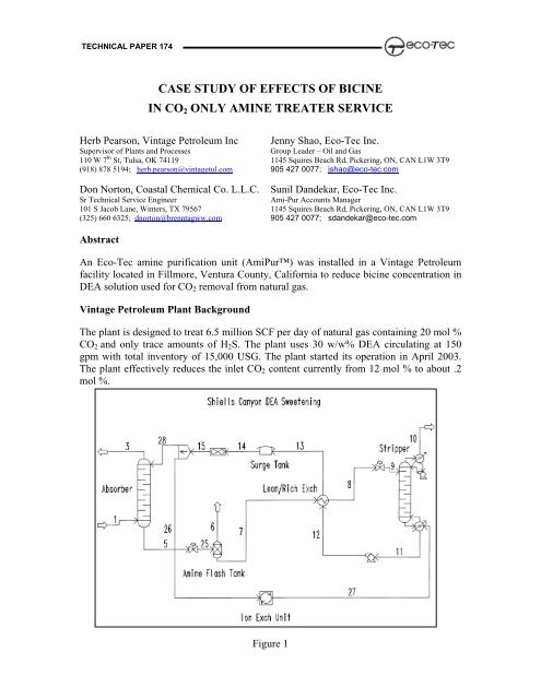 case study of effects of bicine in co2 only amine treater ... - Eco-Tec