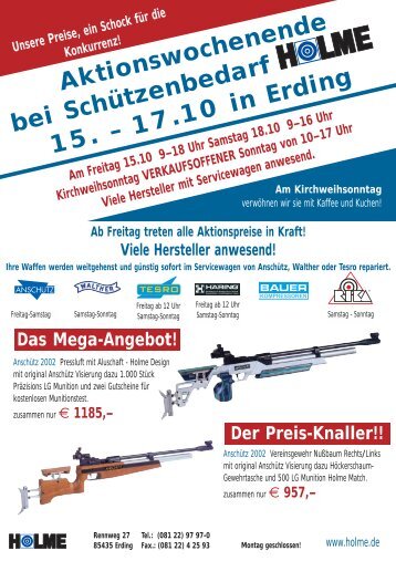 Aktionswochenende bei Schützenbedarf 15. – 17.10 in Erding - Holme