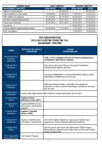 Akademik Takvim 2012-2013 - TED Ãniversitesi