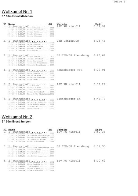 Wettkampf Nr. 1 Wettkampf Nr. 2 - Kreisschwimmverband Flensburg ...