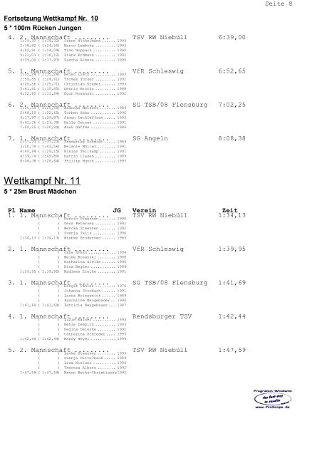 Wettkampf Nr. 1 Wettkampf Nr. 2 - Kreisschwimmverband Flensburg ...