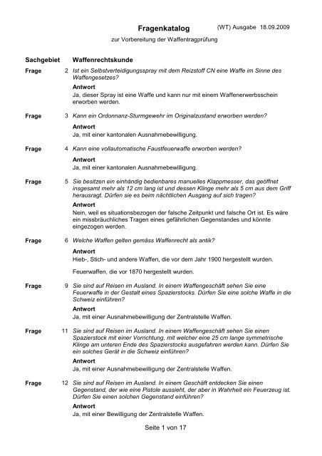 Fragenkatalog zur Vorbereitung der WaffentragprÃ¼fung