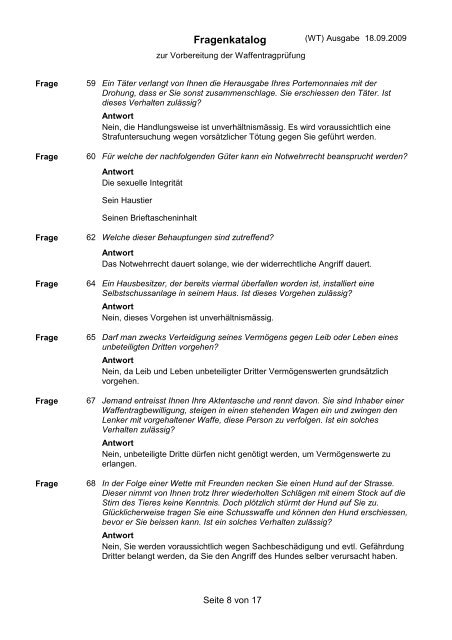 Fragenkatalog zur Vorbereitung der WaffentragprÃ¼fung