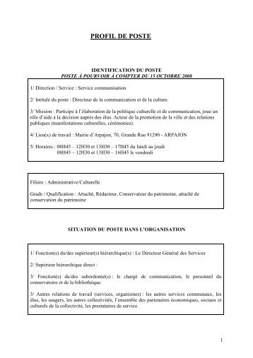 fiche de poste Directeur culturel - Arpajon