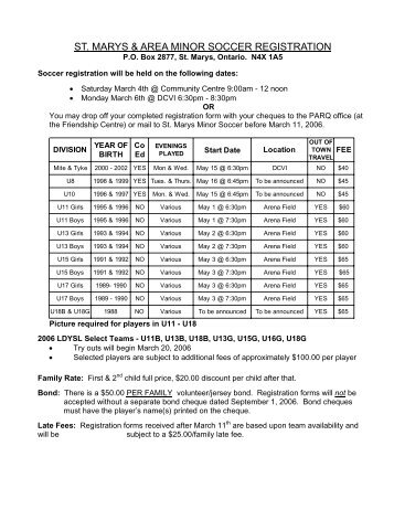 st. marys & area minor soccer registration - Town of St. Marys