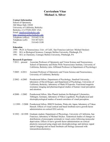 CV in pdf format - Michael Silver's Lab - University of California ...