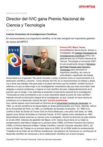 Director del IVIC gana Premio Nacional de Ciencia y TecnologÃ­a