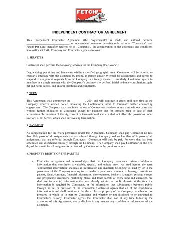 INDEPENDENT CONTRACTOR AGREEMENT - Fetch! Pet Care