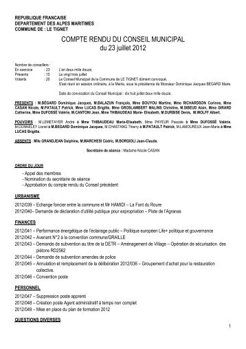 COMPTE RENDU DU CONSEIL MUNICIPAL du 23 juillet 2012