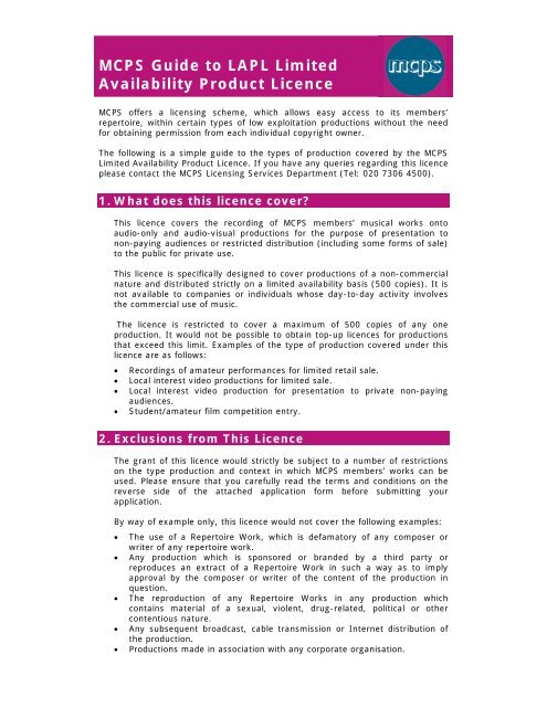 MCPS Guide to LAPL Limited Availability Product Licence - PRS