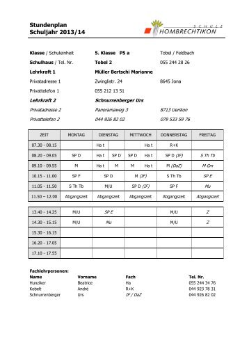 Stundenplan Schuljahr 2013/14 - Schule Hombrechtikon